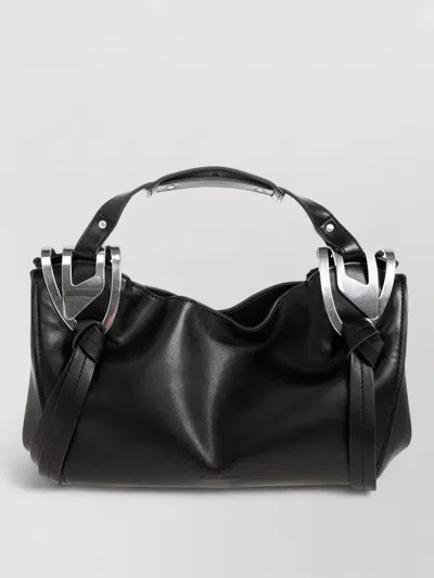 Diesel Leather Knot D Structured Handbag Top Handle In Black