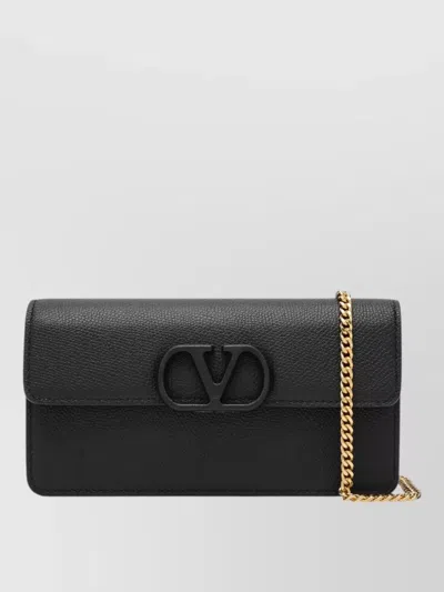 Valentino Garavani Vlogo Signature Grainy Calfskin Wallet With Chain Woman Black Uni In Black