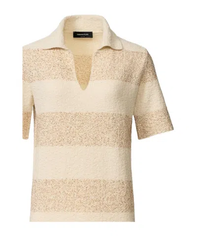 Fabiana Filippi Women Beige Stripes V Neck Midi Dress, Xl Luxury Dresses For Women Darveys In Brown