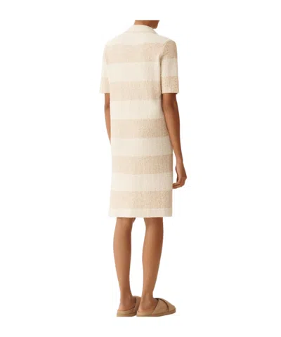 Fabiana Filippi Women Beige Stripes V Neck Midi Dress, Xl Luxury Dresses For Women Darveys In Brown