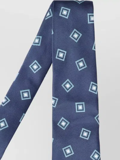 Cesare Attolini Slim Tie Pointed Tip Geometric Pattern In Blue