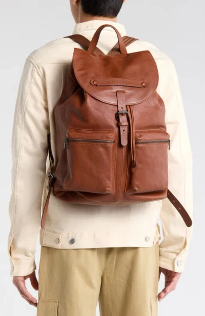 Longchamp 3d Leather Backpack In Brown