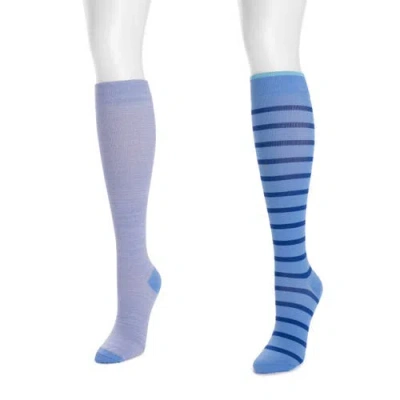 Muk Luks Nylon Blend Compression Socks 2 Pair Pack Wide Size In Blue