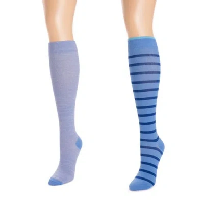 Muk Luks Nylon Blend Compression Socks 2 Pair Pack Wide Size In Blue