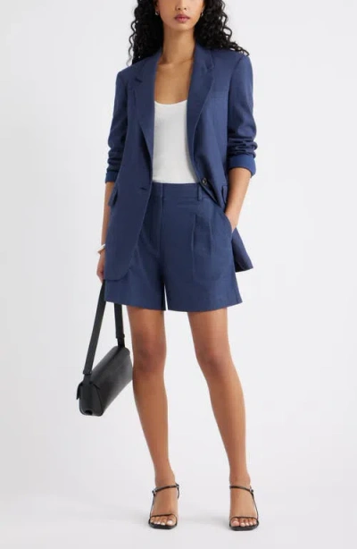 Open Edit Everyday Linen Blend Blazer In Blue