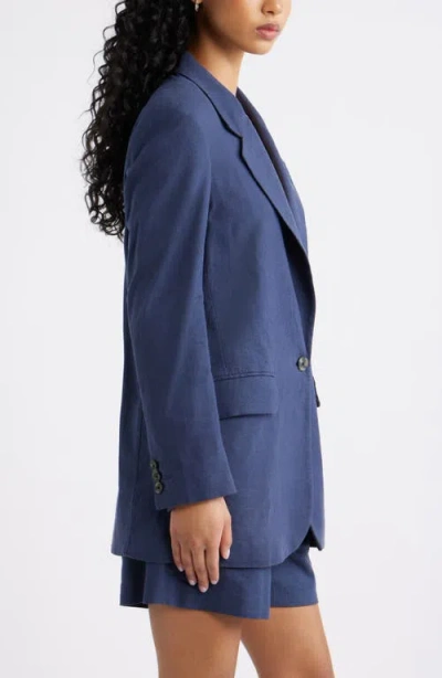 Open Edit Everyday Linen Blend Blazer In Blue