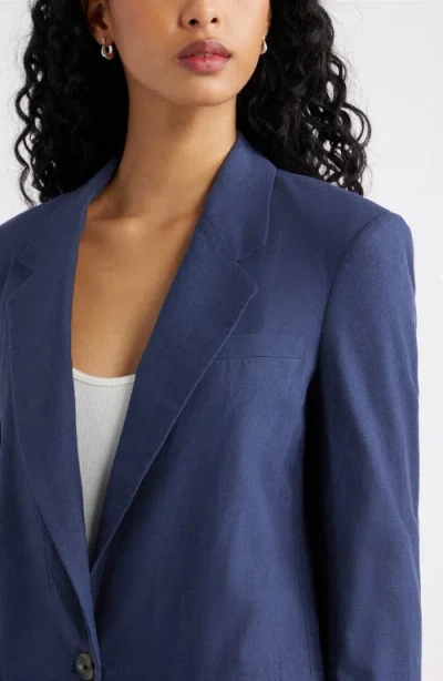 Open Edit Everyday Linen Blend Blazer In Blue