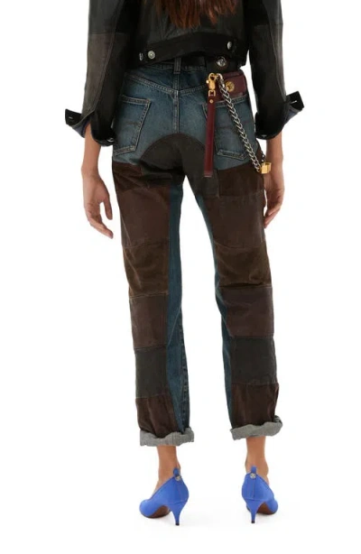 Versace Gender Inclusive Leather Patchwork Straight Leg Jeans In Blue