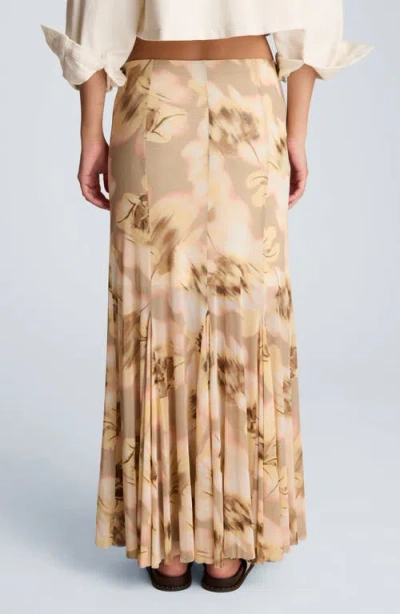 Kenneth Cole Mesh Pull On Godet Fit And Flare Maxi Skirt In Brown