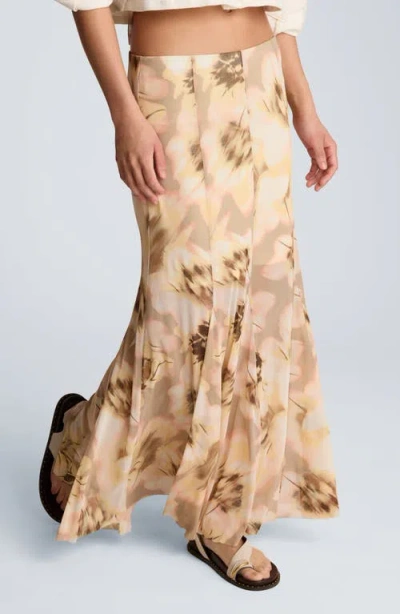 Kenneth Cole Mesh Pull On Godet Fit And Flare Maxi Skirt In Brown