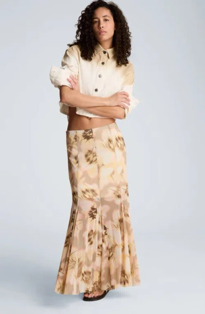 Kenneth Cole Mesh Pull On Godet Fit And Flare Maxi Skirt In Brown