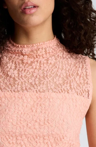 Kenneth Cole Stretch Lace Front Drape Mock Neck Tank In Pink