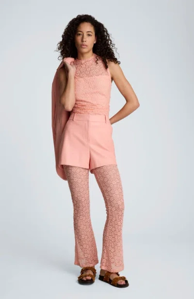 Kenneth Cole Stretch Lace Front Drape Mock Neck Tank In Pink