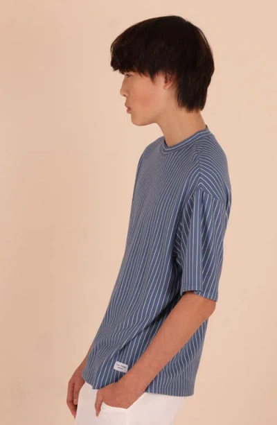 Tiny Tribe Rib Vertical Stripe T-shirt In Blue