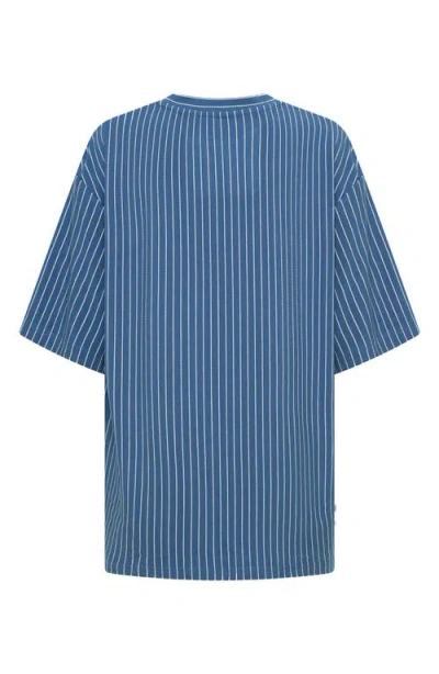 Tiny Tribe Rib Vertical Stripe T-shirt In Blue