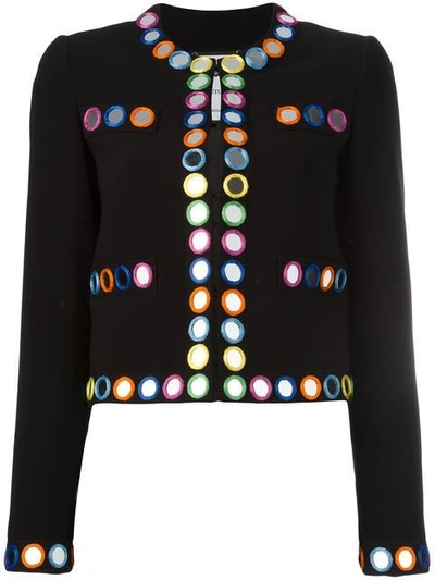 Shop Moschino Mirror Embroidered Jacket In Black