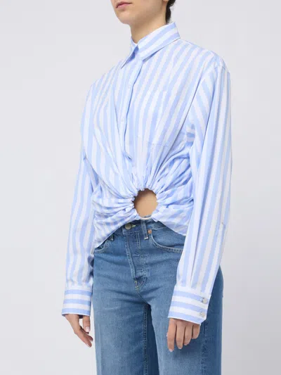 Sportmax Palmizi Striped Knotted Shirt In Blue