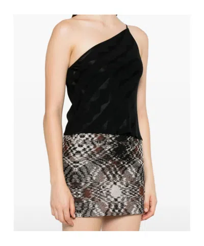 Rixo London One-shoulder Wave-pattern Top In Black