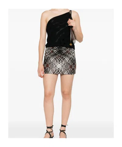 Rixo London One-shoulder Wave-pattern Top In Black