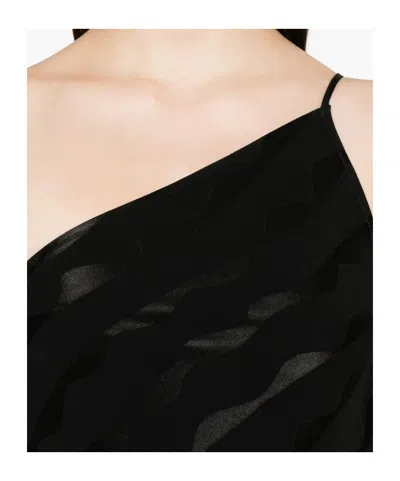 Rixo London One-shoulder Wave-pattern Top In Black