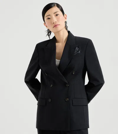 Brunello Cucinelli Virgin Wool-blend Double-breasted Blazer In Black
