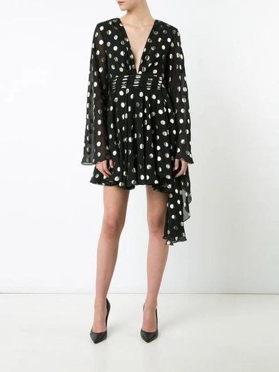 Shop Saint Laurent Polka Dot Asymmetric Dress In Black