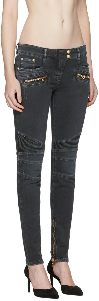 Shop Balmain Black Distressed Biker Jeans