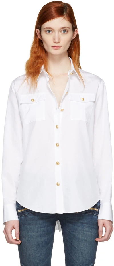 Shop Balmain White Gold Button Shirt