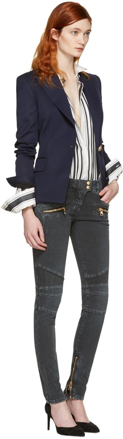 Shop Balmain Navy Single Button Blazer