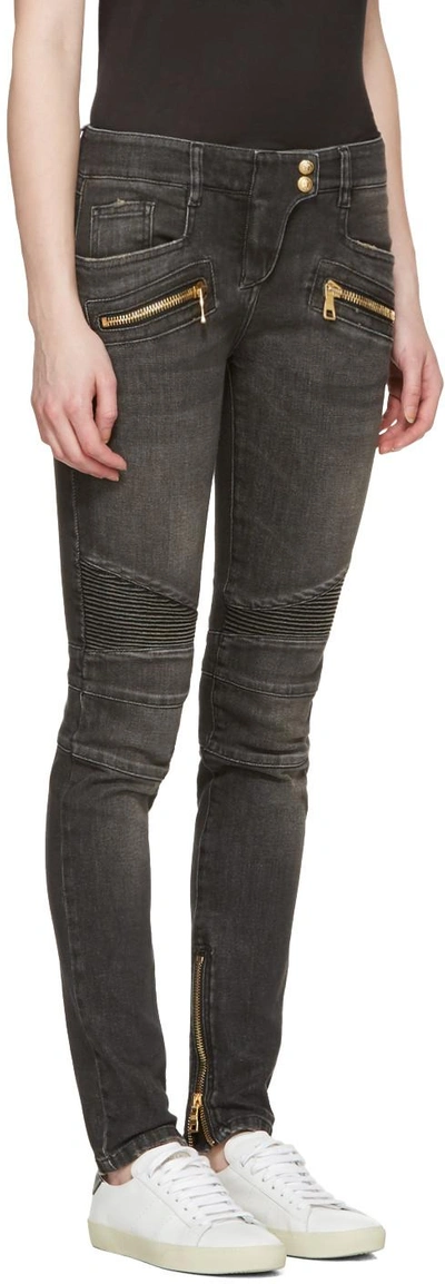 Shop Balmain Grey Biker Jeans