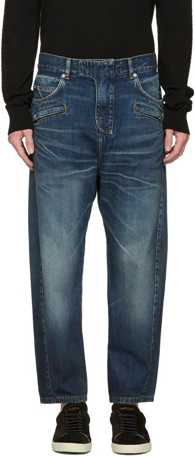 Balmain Dropped Crotch Jeans In Blue