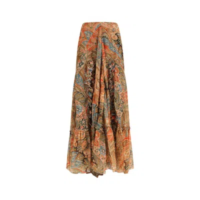 Etro Paisley Print Ruffle Silk Chiffon Maxi Skirt In Multi