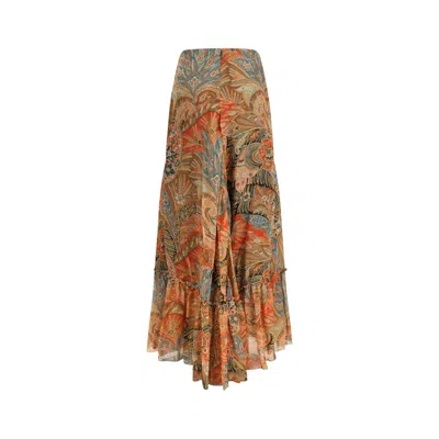 Etro Paisley Print Ruffle Silk Chiffon Maxi Skirt In Multi
