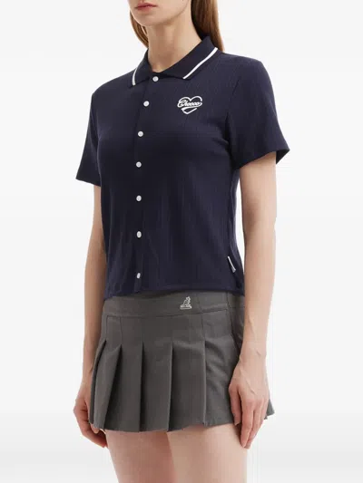 Chocoolate Buttoned Ribbed Top In Blue