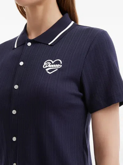 Chocoolate Buttoned Ribbed Top In Blue