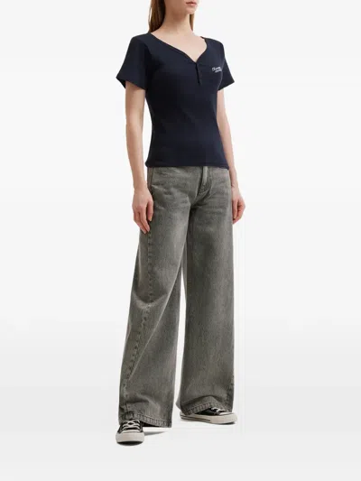 Chocoolate Button Ribbed T-shirt In Blue