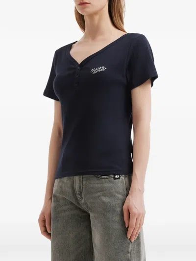 Chocoolate Button Ribbed T-shirt In Blue