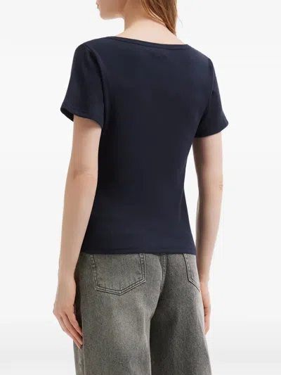 Chocoolate Button Ribbed T-shirt In Blue
