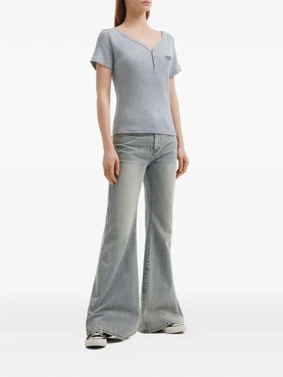 Chocoolate Button V-neck T-shirt In Gray