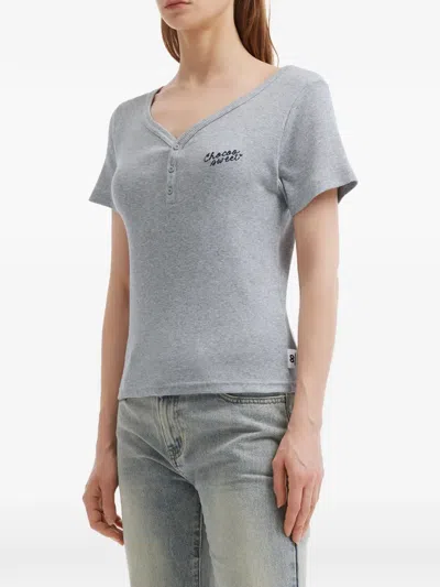 Chocoolate Button V-neck T-shirt In Gray