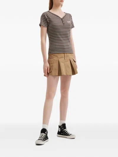 Chocoolate Striped Buttoned T-shirt In Brown