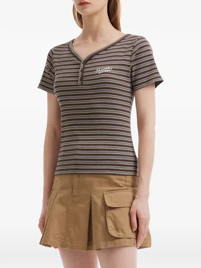 Chocoolate Striped Buttoned T-shirt In Brown