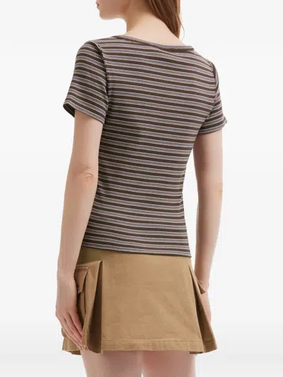 Chocoolate Striped Buttoned T-shirt In Brown