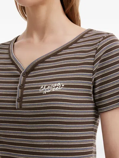 Chocoolate Striped Buttoned T-shirt In Brown