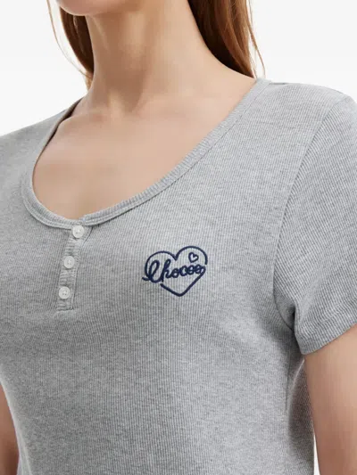 Chocoolate Ribbed Button T-shirt In Gray