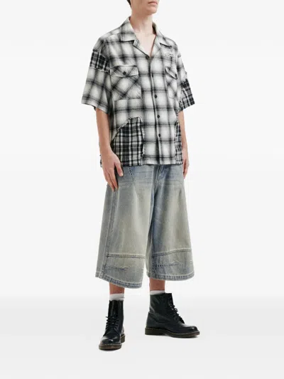 Five Cm Check Patch Shirt In Black