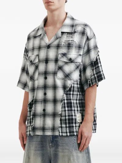 Five Cm Check Patch Shirt In Black