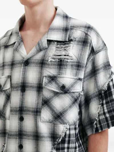 Five Cm Check Patch Shirt In Black