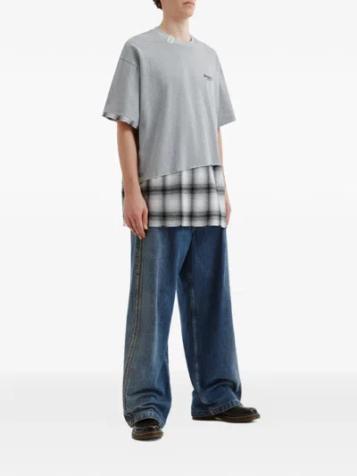 Five Cm Check-panel T-shirt In Gray