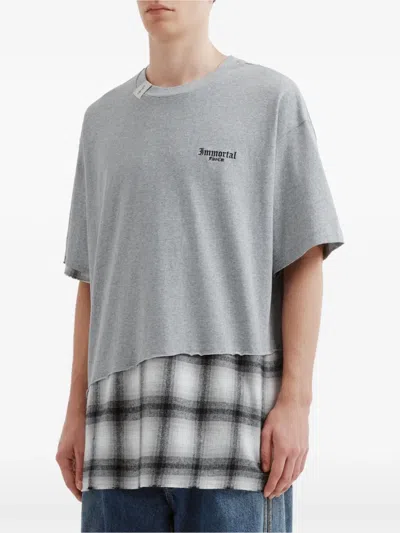 Five Cm Check-panel T-shirt In Gray